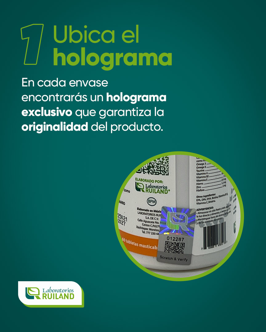 Ubica en el envase el holograma exclusivo que garantiza autenticidad.